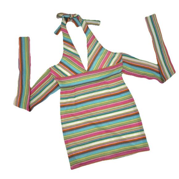 Kendall & Kylie Women's Colorful Knit Mini Halter Y2K Dress Size Medium Boho - Picture 3 of 11